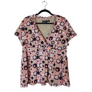 Vtg Y2K Micro Mesh Mod Polka Dot Lettuce Hem Babydoll Top Medium Simply French